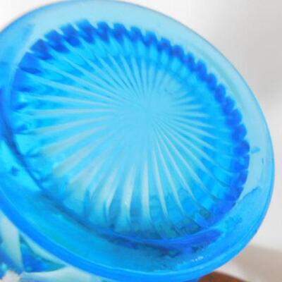 Vintage Blue Imperial Glass Sawtooth Rim Water Pitcher
