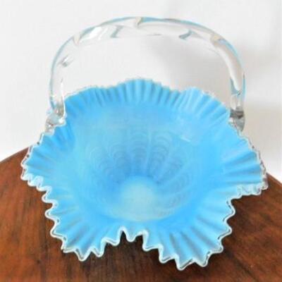 Vintage Fenton Blue and Clear Glass Ruffled Edge Basket