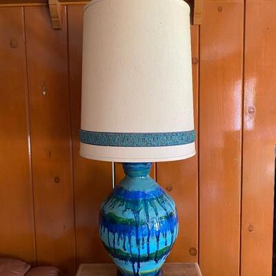 Vintage MId Century Blue Drip Glaze Table Lamp