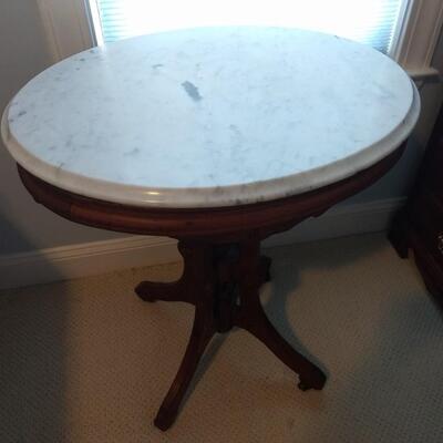 Vintage Eastlake Lamp Table with Marble Top