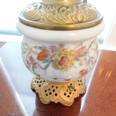 Vintage Painted Shade Hurricane Lamp with Brass Accents
