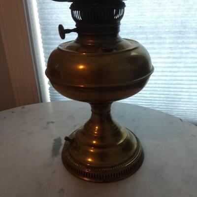 Vintage Painted Shade Hurricane Lamp with Brass Oil Lamp Post
