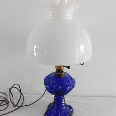 Vintage Blue Glass Post Table Lamp 5