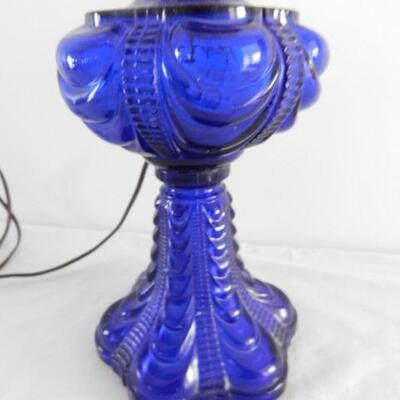 Vintage Blue Glass Post Table Lamp 5