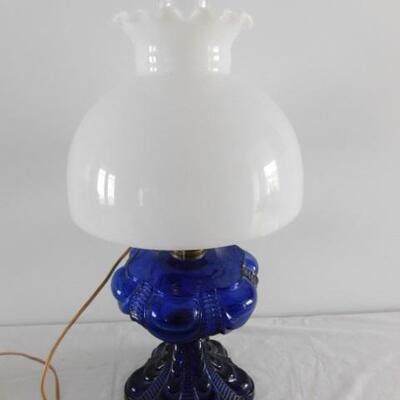 Vintage Blue Glass Post Table Lamp 7