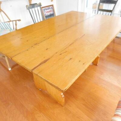 Antique Solid Wood Maple Pennsylvania Amish Wide Plank Farm Table 