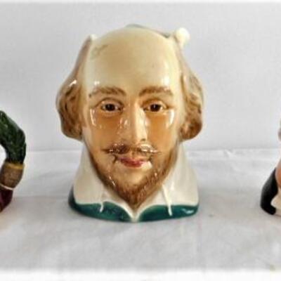 Set of Three Mid Century English Pottery Toby Mugs includes The Lawyer, Mine Host, and Shakespeare 