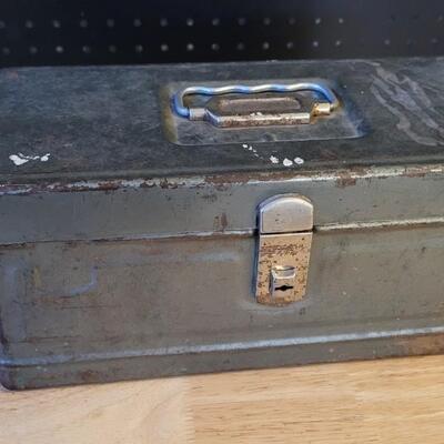 Lot 198: Vintage Toolbox w/ Assorted Drill and Driver Bits