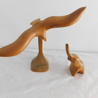 Pair of Carved Monkey Wood Nature Figurines