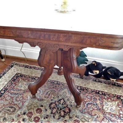 Antique Eastlake Rectangle Table with Italian Marble Top 