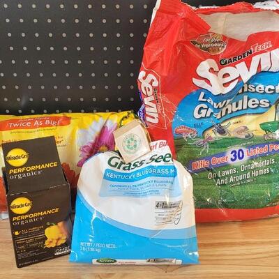 Lot 237: Assortment of Used Garden Supplies - Sewing, Grass Seed, Miracle Gro, Potting Mix