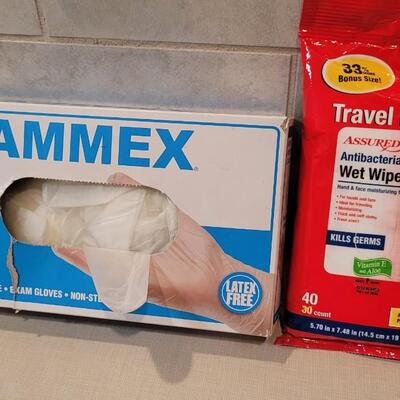 Lot 267: Nearly Full LARGE Exam Gloves + New Wet Wipes