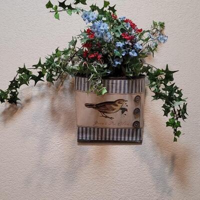 Lot 279: Hanging Deco Basket w/ Faux Flower Arrangement 