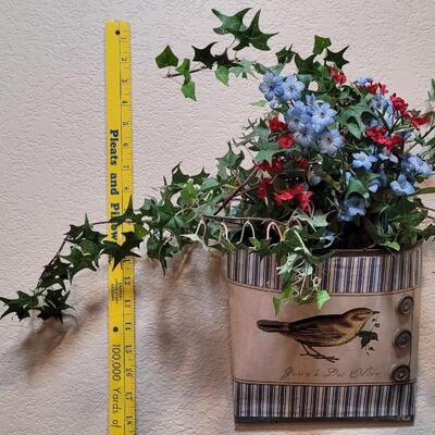 Lot 279: Hanging Deco Basket w/ Faux Flower Arrangement 