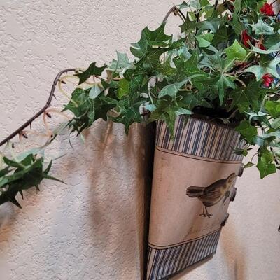 Lot 279: Hanging Deco Basket w/ Faux Flower Arrangement 