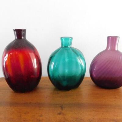 Set of Vintage Color Glass Bottles 