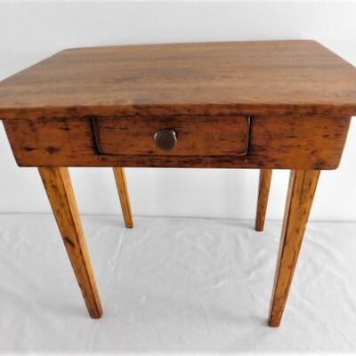Antique Primitive Solid Wood Maple Table with Single Drawer