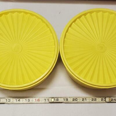 2 PC RETRO YELLOW TUPPERWARE CANISTERS 