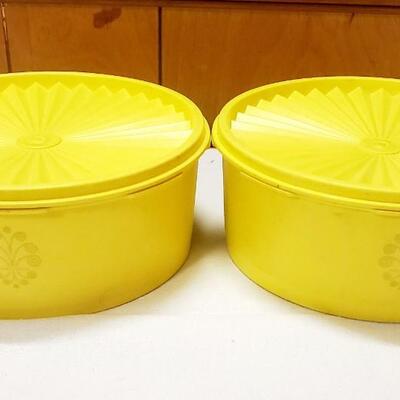 2 PC RETRO YELLOW TUPPERWARE CANISTERS 