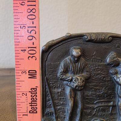 Lot 289: Antique 1920's Bronzmet "Angelus" Call to Prayer Bookends