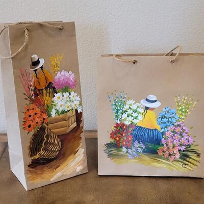 Lot 305: (2) Signed Handpainted Brown Paper Bags