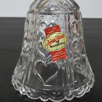 Vintage Lead Crystal Clear Bell Wtih Hearts Pattern, Anna Hutte, West Germany, Bleikristall