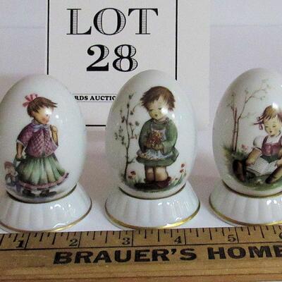 3 Vintage Schmid West Germany Hummel Decorative Eggs on Holders, Read Description For Details