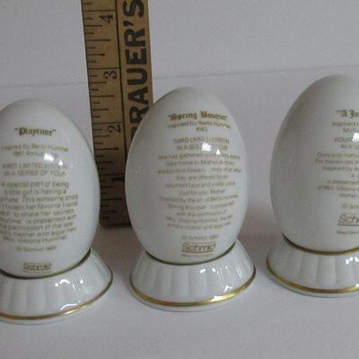 3 Vintage Schmid West Germany Hummel Decorative Eggs on Holders, Read Description For Details