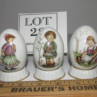3 Vintage Schmid West Germany Hummel Decorative Eggs on Holders, Read Description For Details