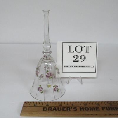 Hungary, Clear Glass Bell With Hand Painted Roses