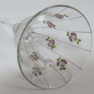 Hungary, Clear Glass Bell With Hand Painted Roses