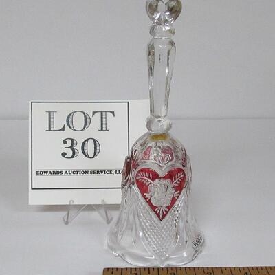 Vintage Enesco Pressed Glass Lead Crystal Bell, Made in West Germany, Hearts and Roses