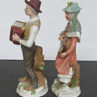 Tall Musical Couple Bisque Figurines Unmarked