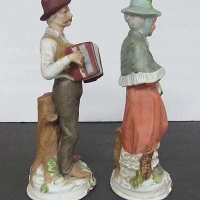 Tall Musical Couple Bisque Figurines Unmarked