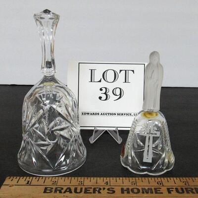 2 Vintage Pressed Glass West German Bells, One With Virgin Mary