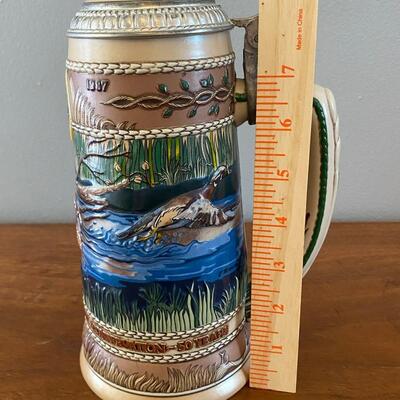 1987 First Edition The Waterfowl Series Wood Duck Lidded Collector Beer Stein