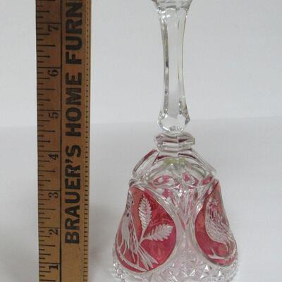 Vintage Lead Glass Bell, Cranberry and Clear, Bird Theme, West Germany, Hofbauer Collection
