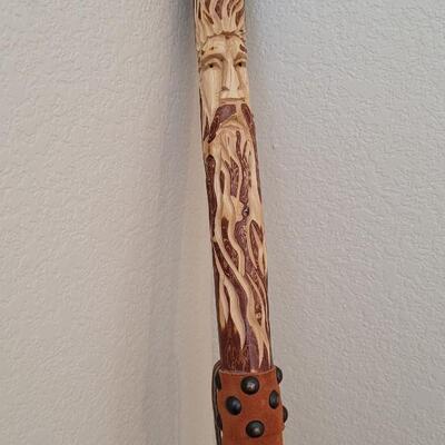 Lot 357: 58" Tall Carved Head Walking Stick #2