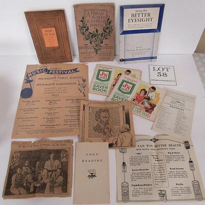 Lot of Vintage Paper Ephemera, 1943 Eat For Better Eyesight, 1898 Metropolitan Life Booklet, More