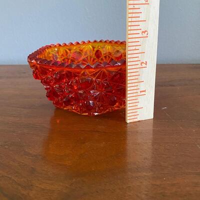 Vintage Amberina Flame Orange LE Smith Glass Daisy & Button Hexagon Bowl Dish 