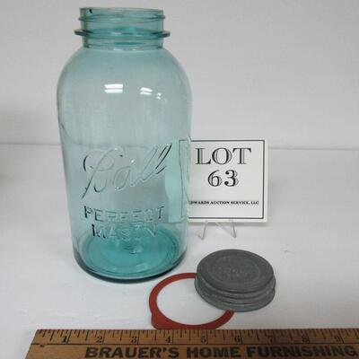 Vintage Half Gallon Ball Perfect Mason #2 Canning Jar With Zinc Cover and Seal