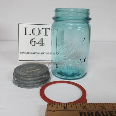 Vintage Ball Perfect Mason #1 Pint Canning Jar With Zinc Cover and Seal Script With Underline
