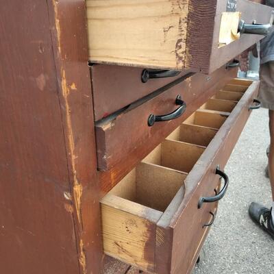 LOT 16 TALL PRINTER'S CABINET WITH SECTIONED DRAWERS 