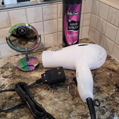 Lot 394: Blow Dryer. Hair Spray & Mirror 