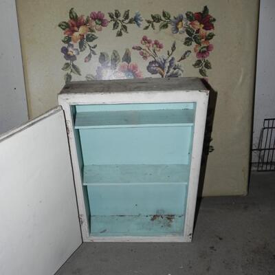 LOT 97  FOLDING TABLE AND AN OLD MEDICINE CABINET