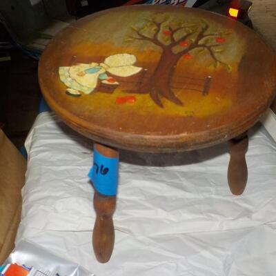 Vintage Solid wood stool hand painted.
