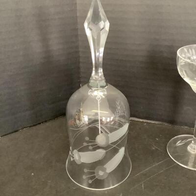380  Set of Six Crystal Glasses/1 Crystal Bell / 1 Bottle