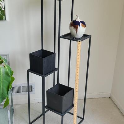 Lot 43: Plant Stand with Pottery & Lantern 