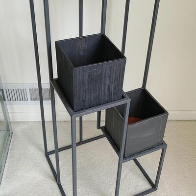 Lot 43: Plant Stand with Pottery & Lantern 