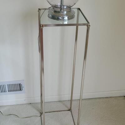 Lot 44: MCM Chrome Plant Stand/Accent Table and Lamp 